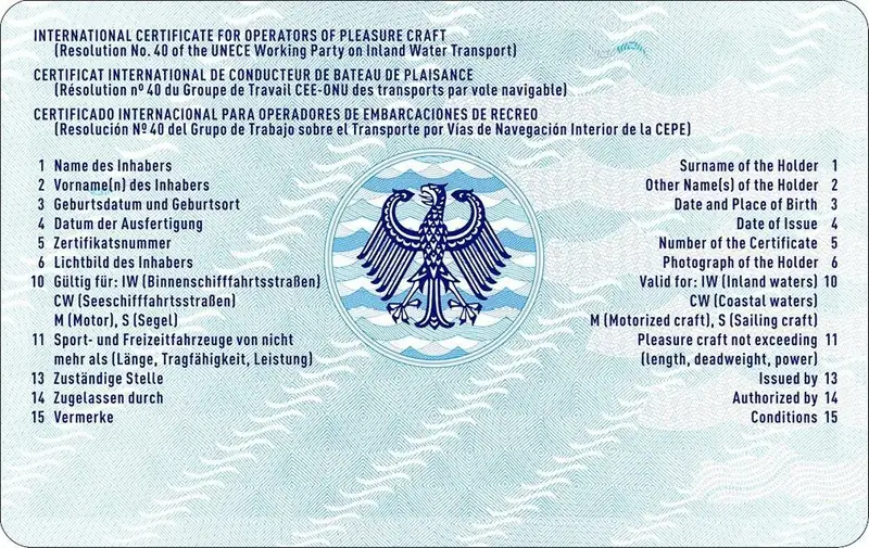 Amtliches Muster der Rückseite des Sportbootführerscheins