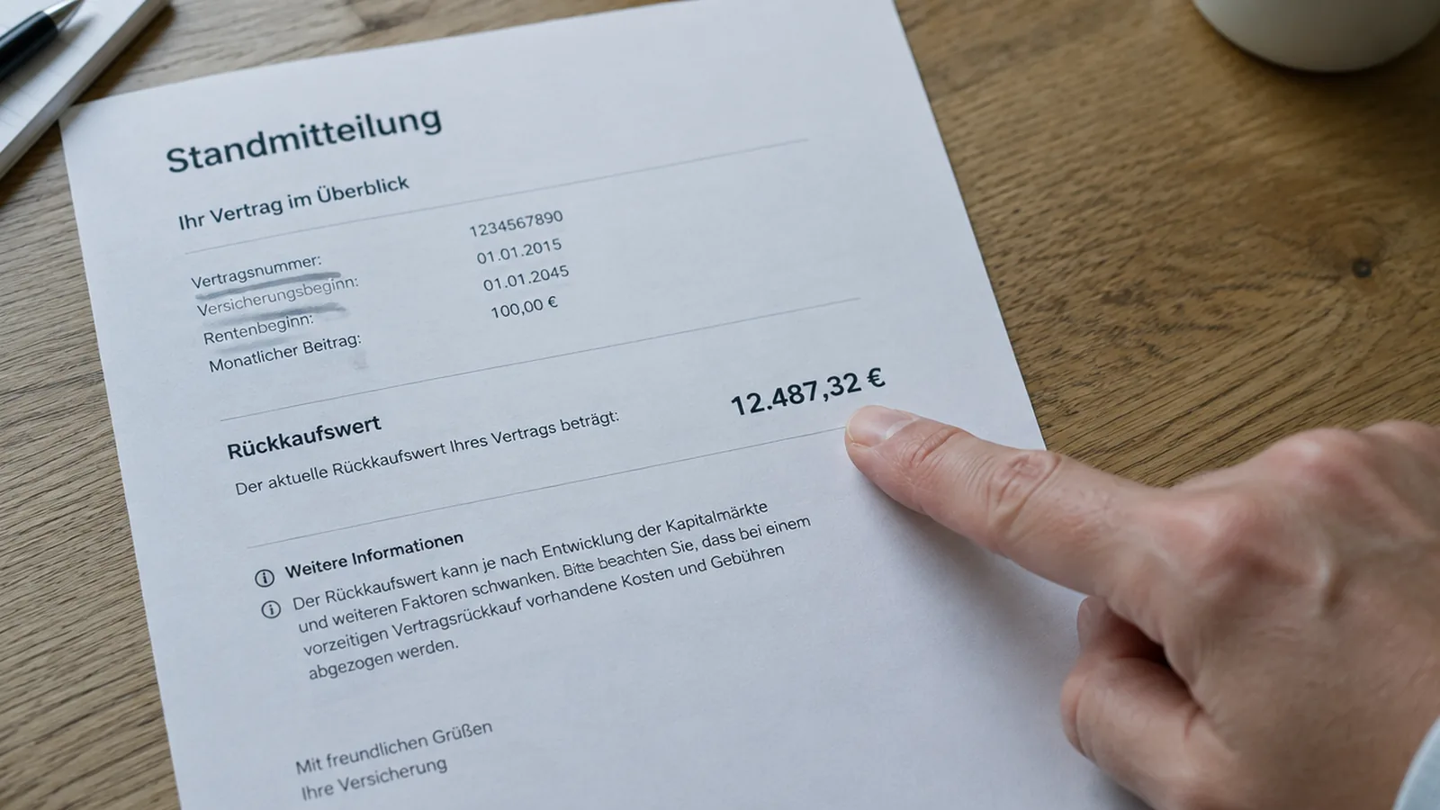 How is the surrender value of a German pension policy calculated?