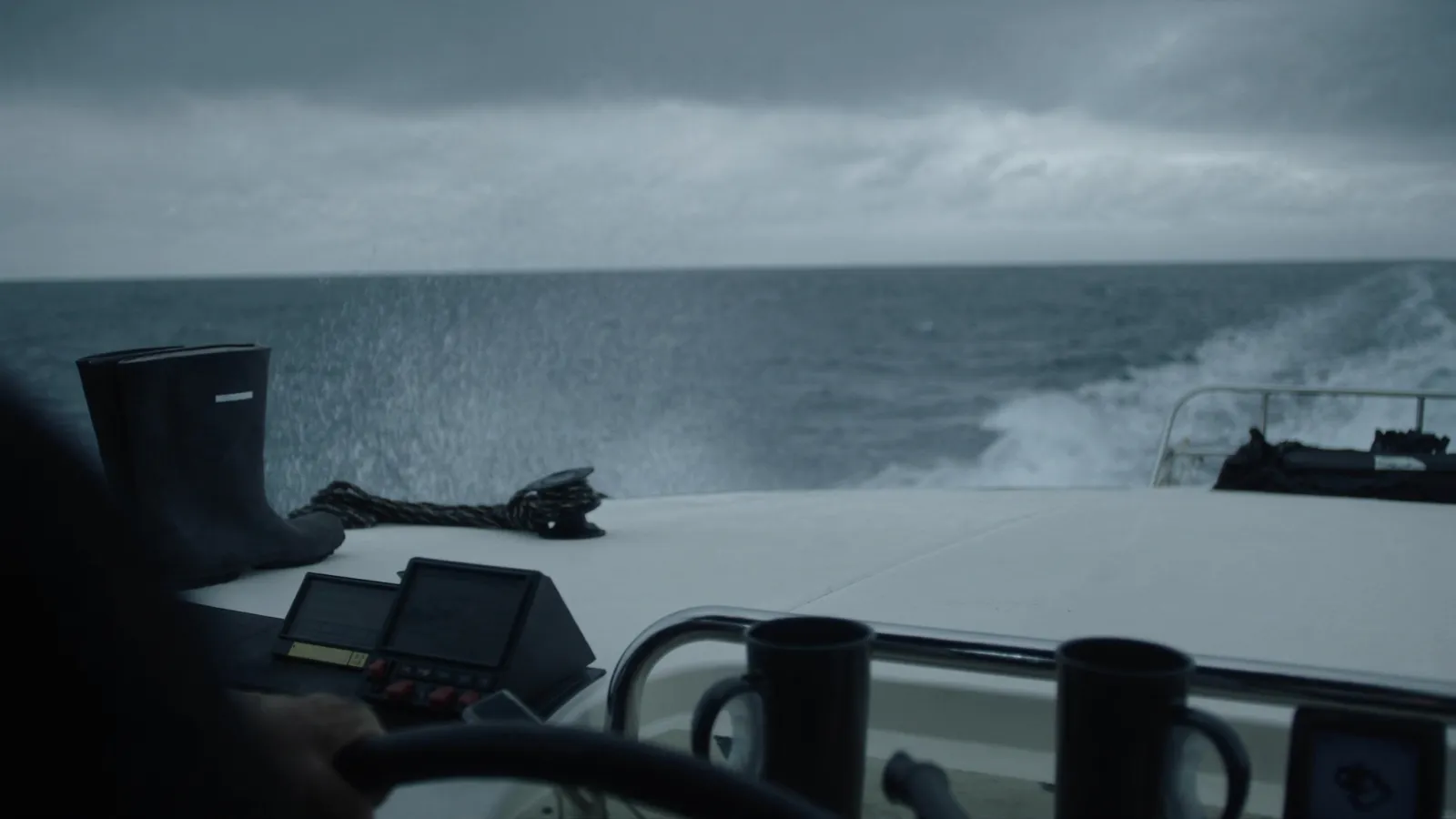 The view from the helm across the deck to the sea