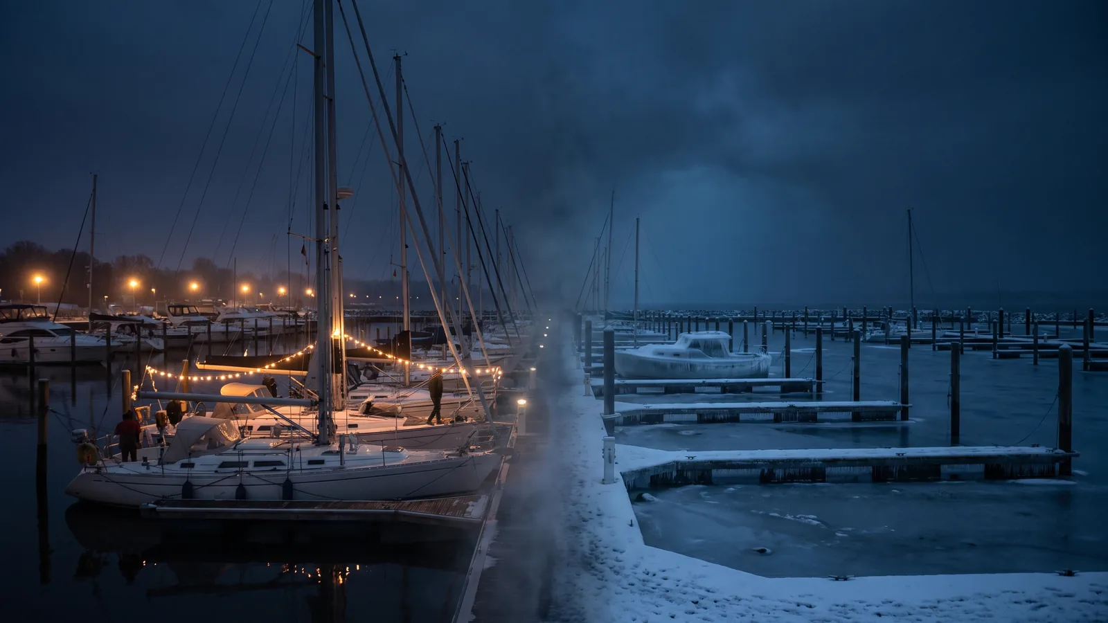 A boat on a cradle with its cover on at the end of the season