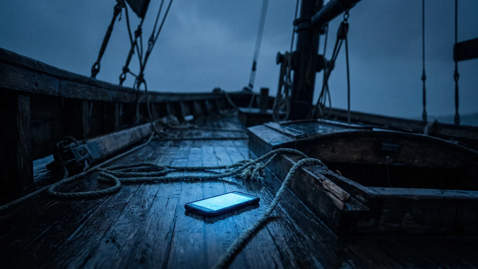 A damaged bow at a pontoon being photographed with a phone before anything is moved