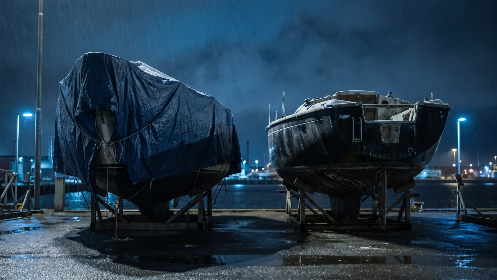 A hull ashore with an impact mark below the waterline