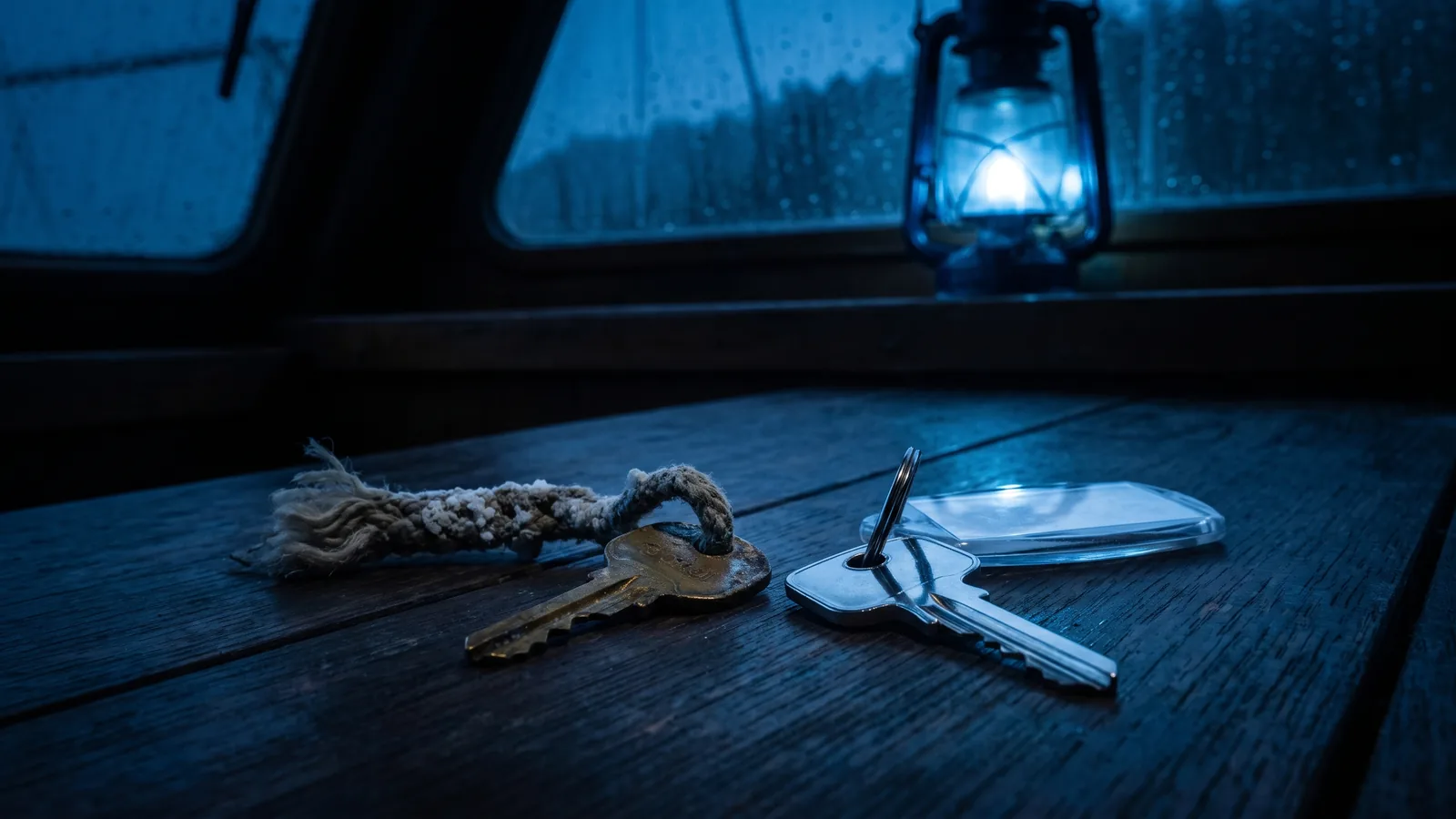 A boat owner at a kitchen table comparing two insurance schedules with a renewal notice on top