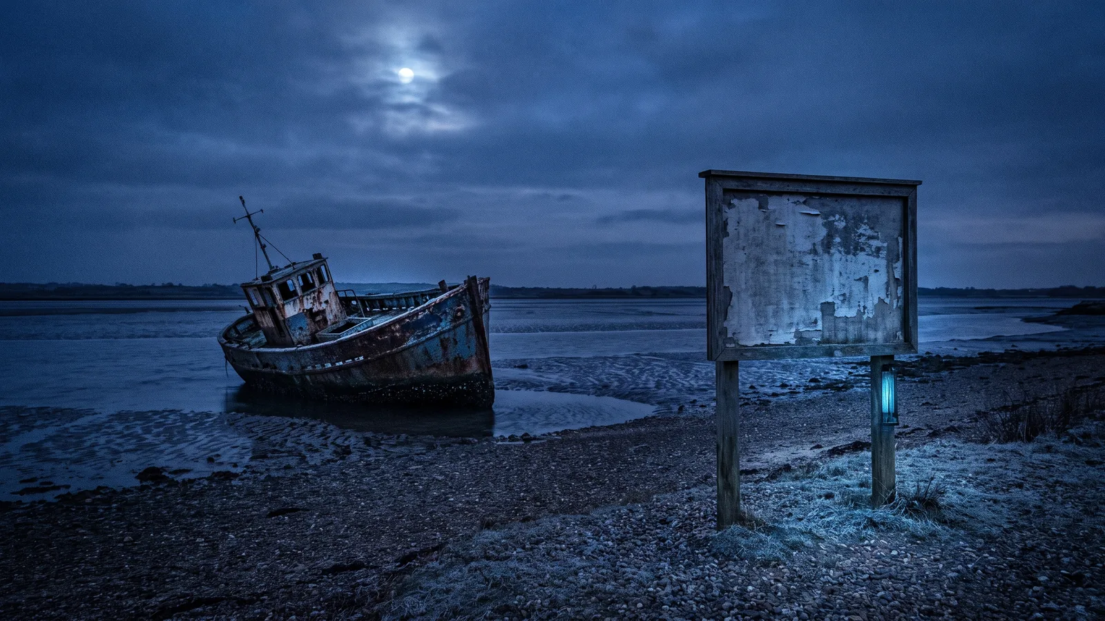 A broken hull lifted onto the quay by crane, the yard waiting to cut it up