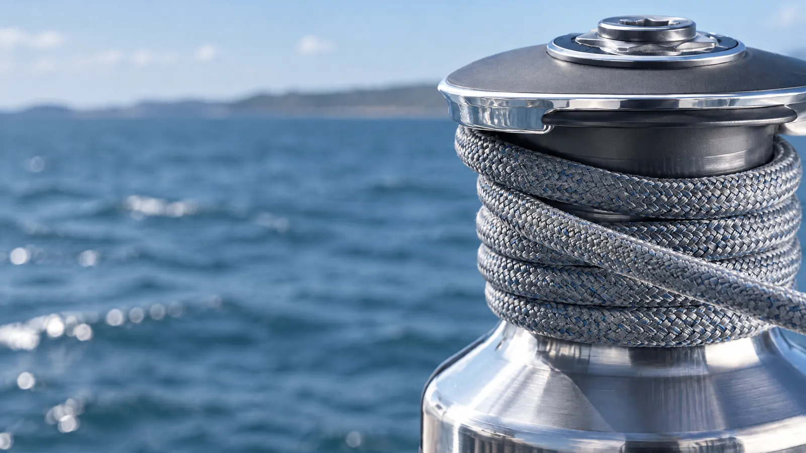 Close-up of a winch with rope