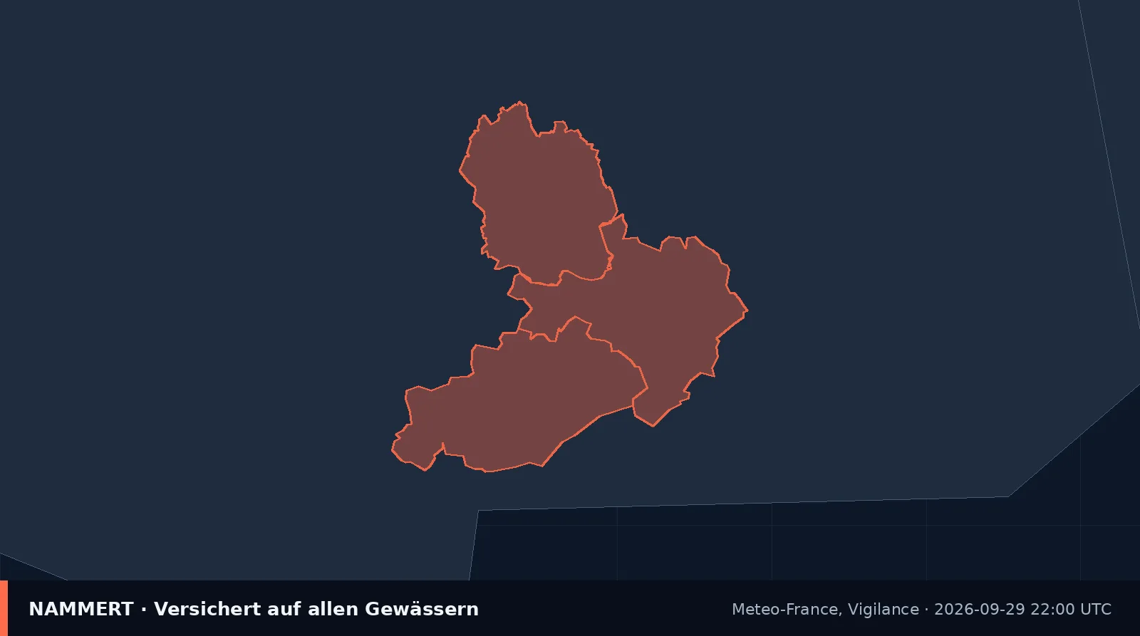 Karte der amtlichen Warnung für Frankreich
