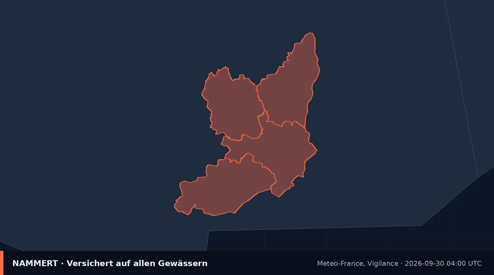 Karte der amtlichen Warnung für Frankreich