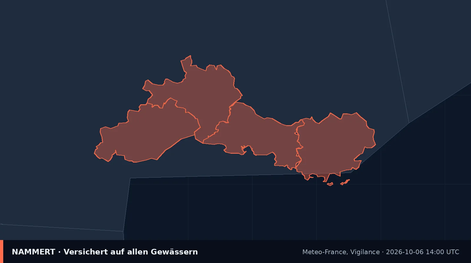 Karte der amtlichen Warnung für Frankreich