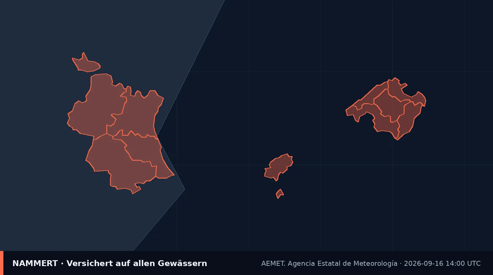 Map of the official warning for Spain