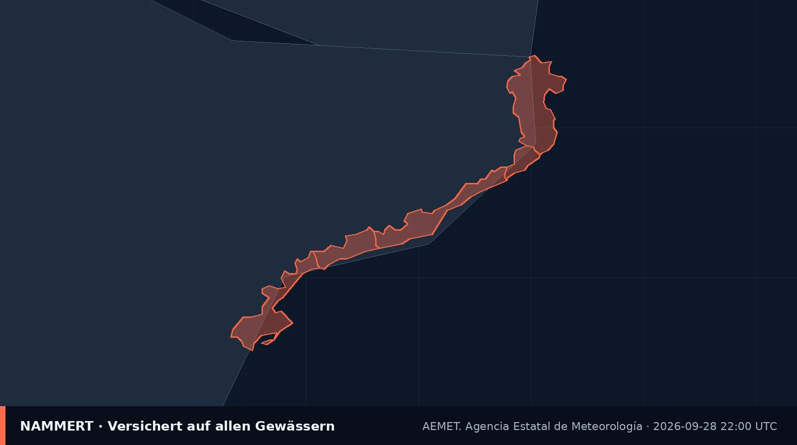 Map of the official warning for Spain
