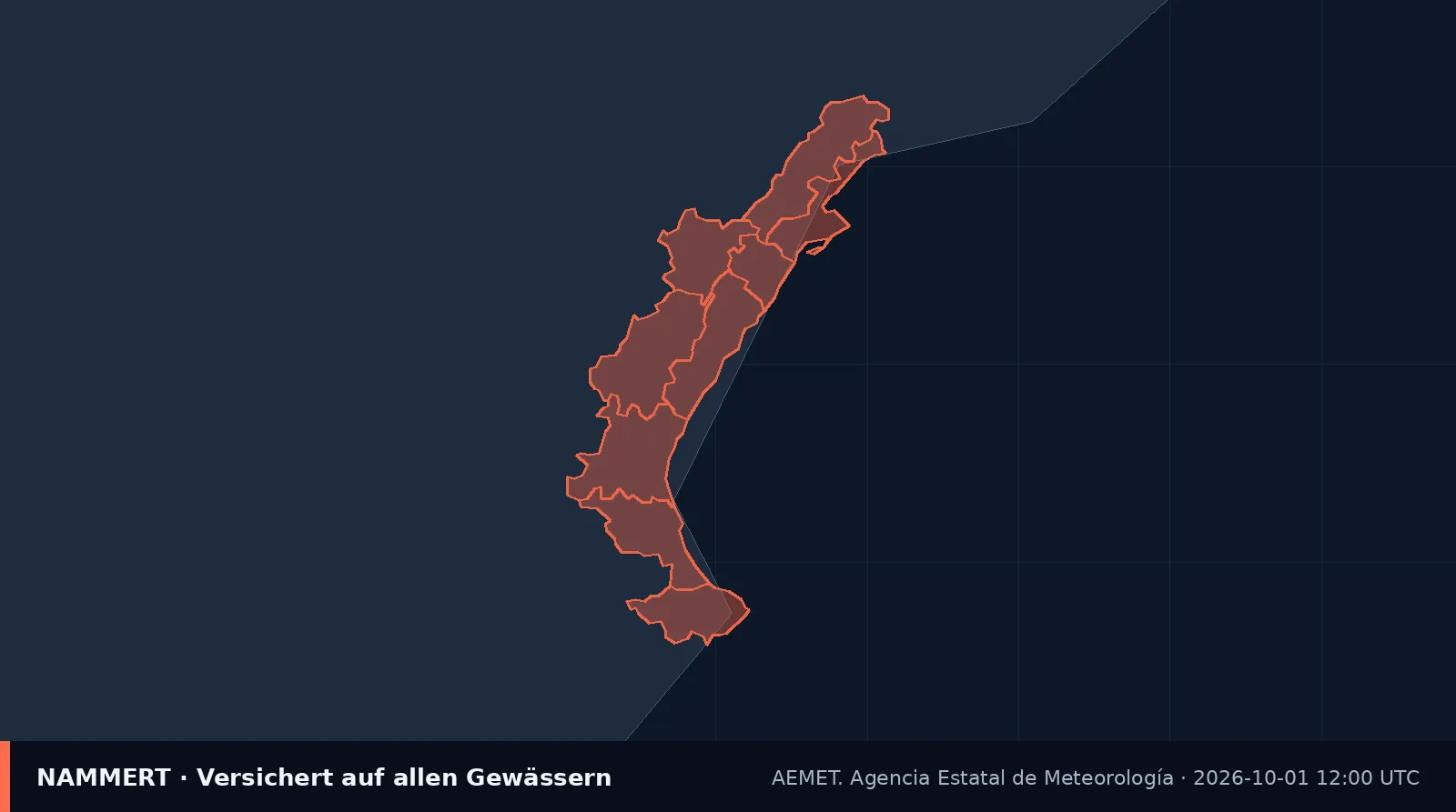 Karte der amtlichen Warnung für Spanien