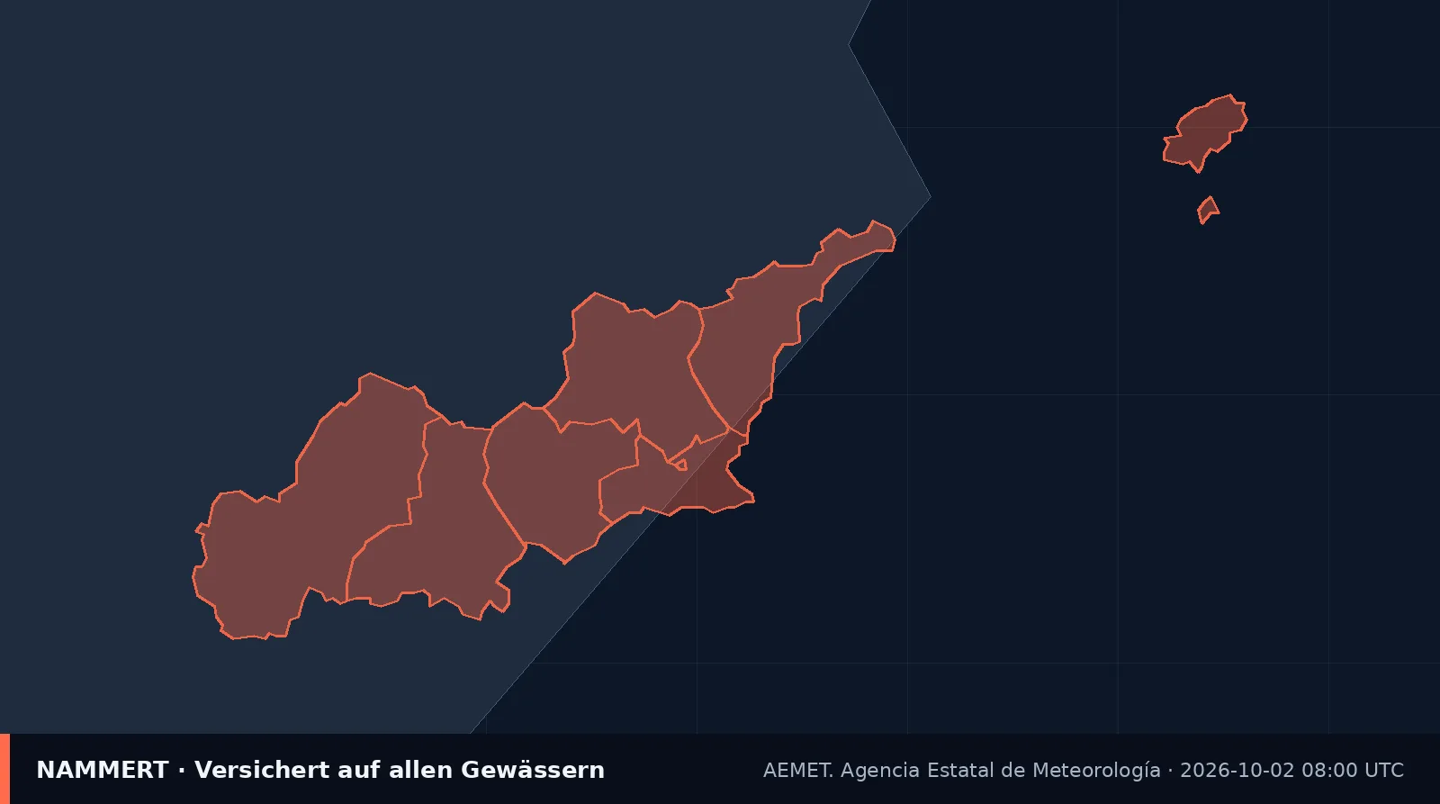 Map of the official warning for Spain