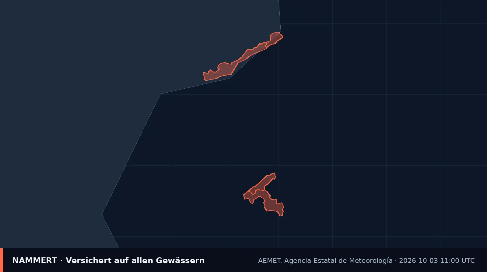Map of the official warning for Spain
