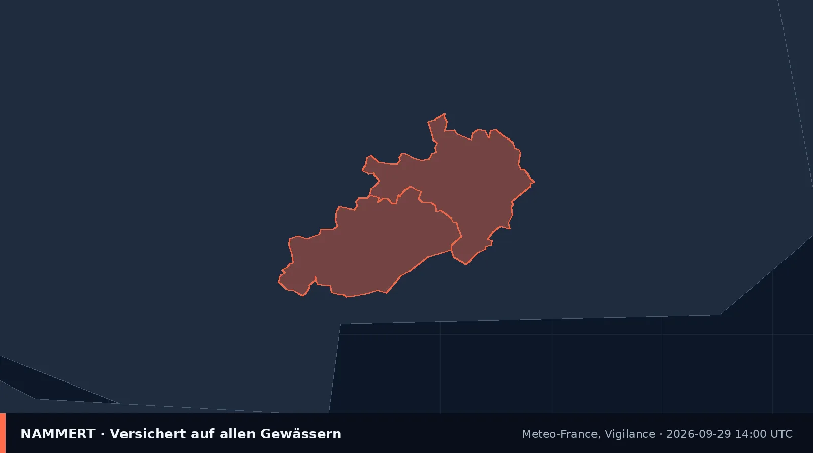 Karte der amtlichen Warnung für Frankreich