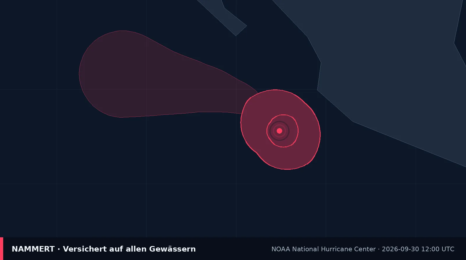 Map showing the position and wind field of Hurricane Rachel