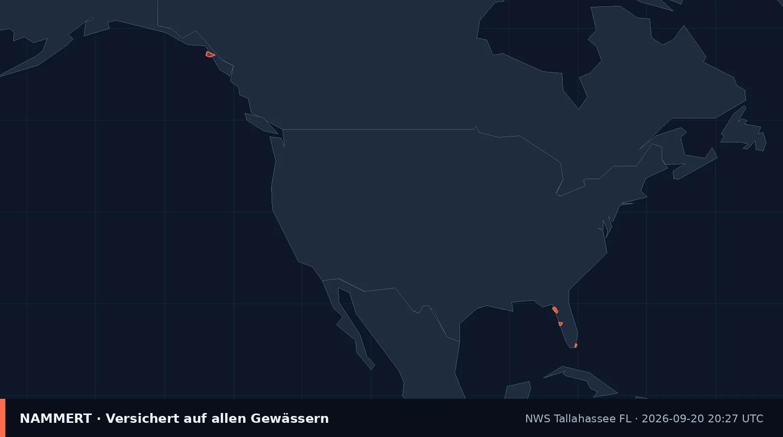 Map of the official warning for US waters
