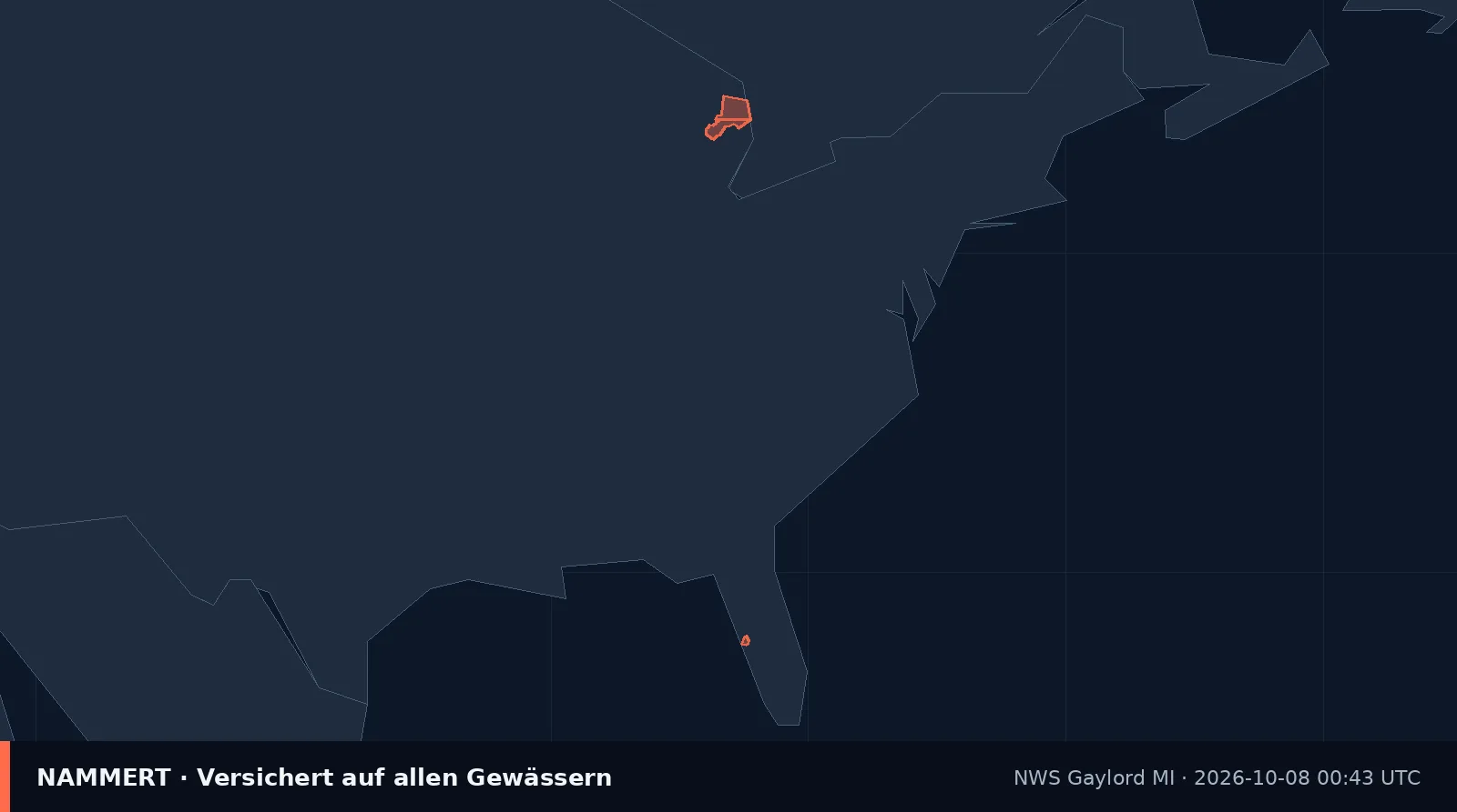 Map of the official warning for US waters