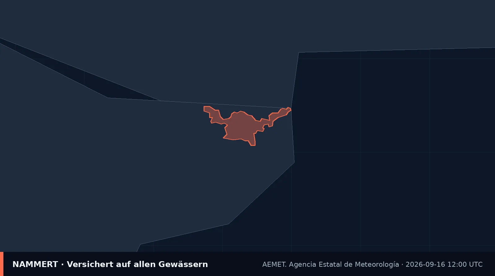 Map of the official warning for Spain
