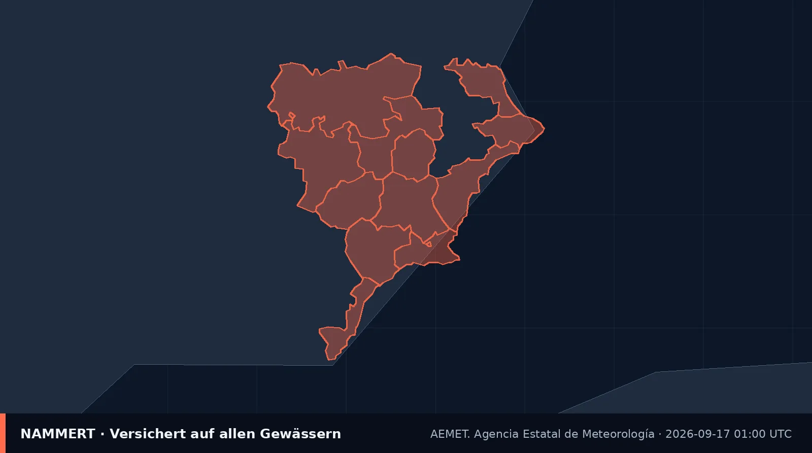 Karte der amtlichen Warnung für Spanien