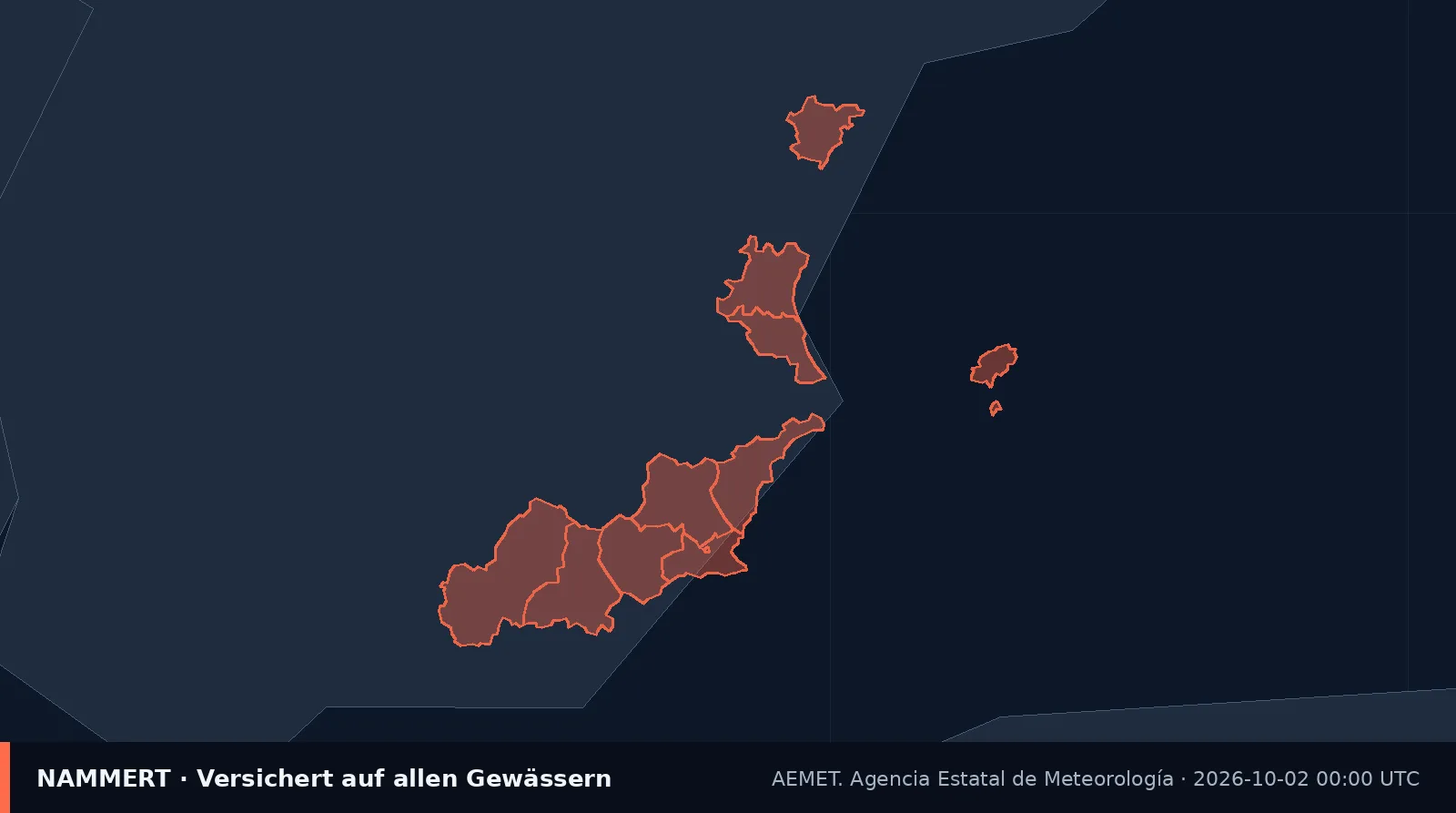 Map of the official warning for Spain
