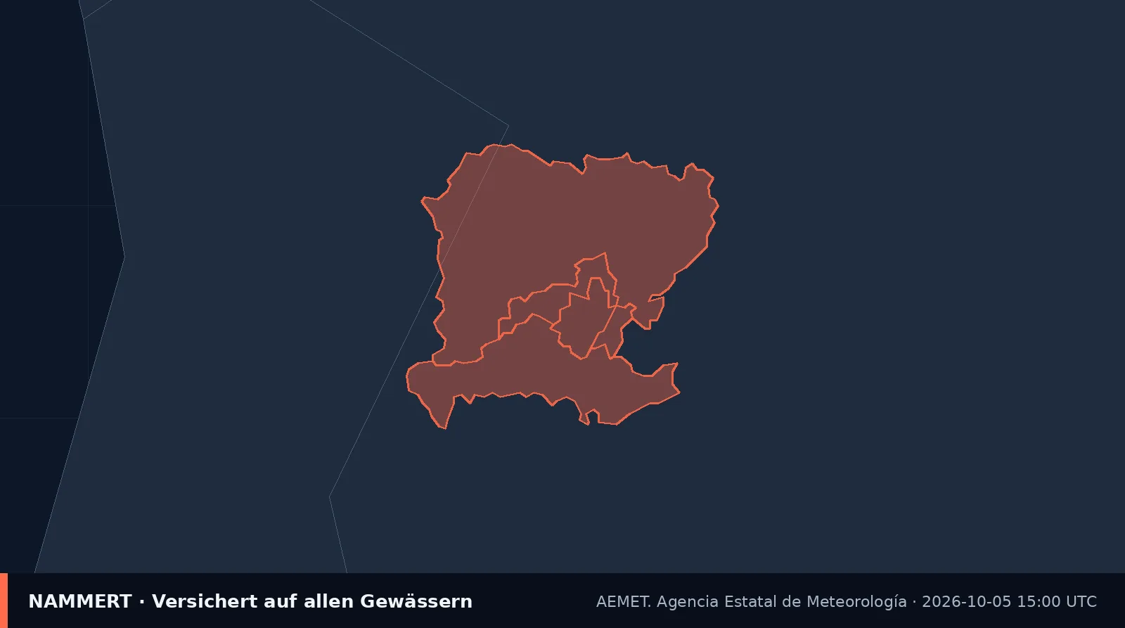 Map of the official warning for Spain