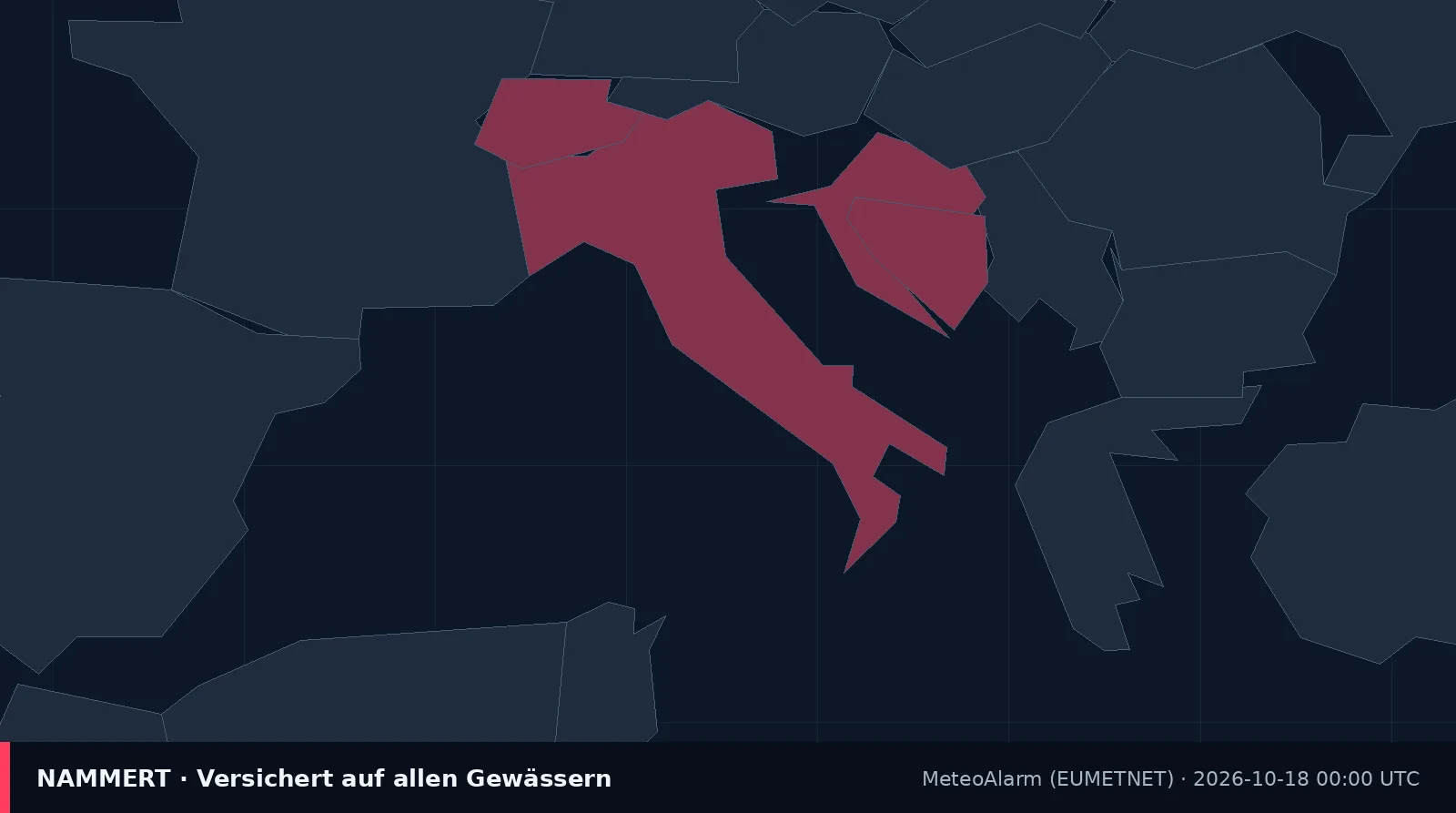 Map of the official warning for Italy
