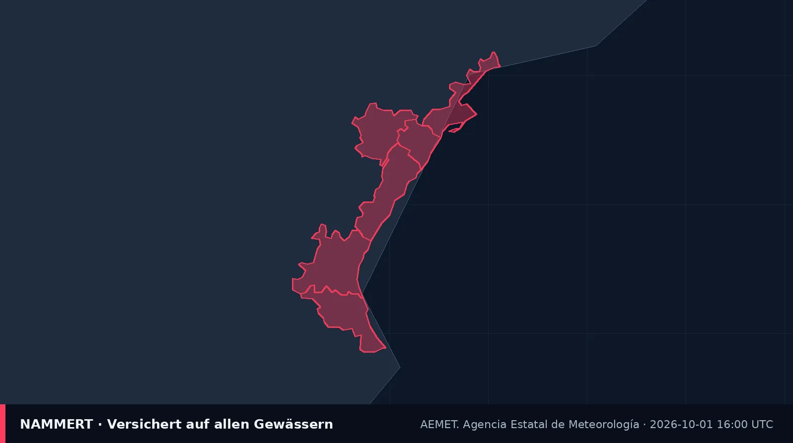Karte der amtlichen Warnung für Spanien