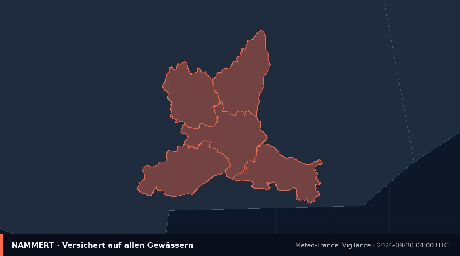 Karte der amtlichen Warnung für Frankreich