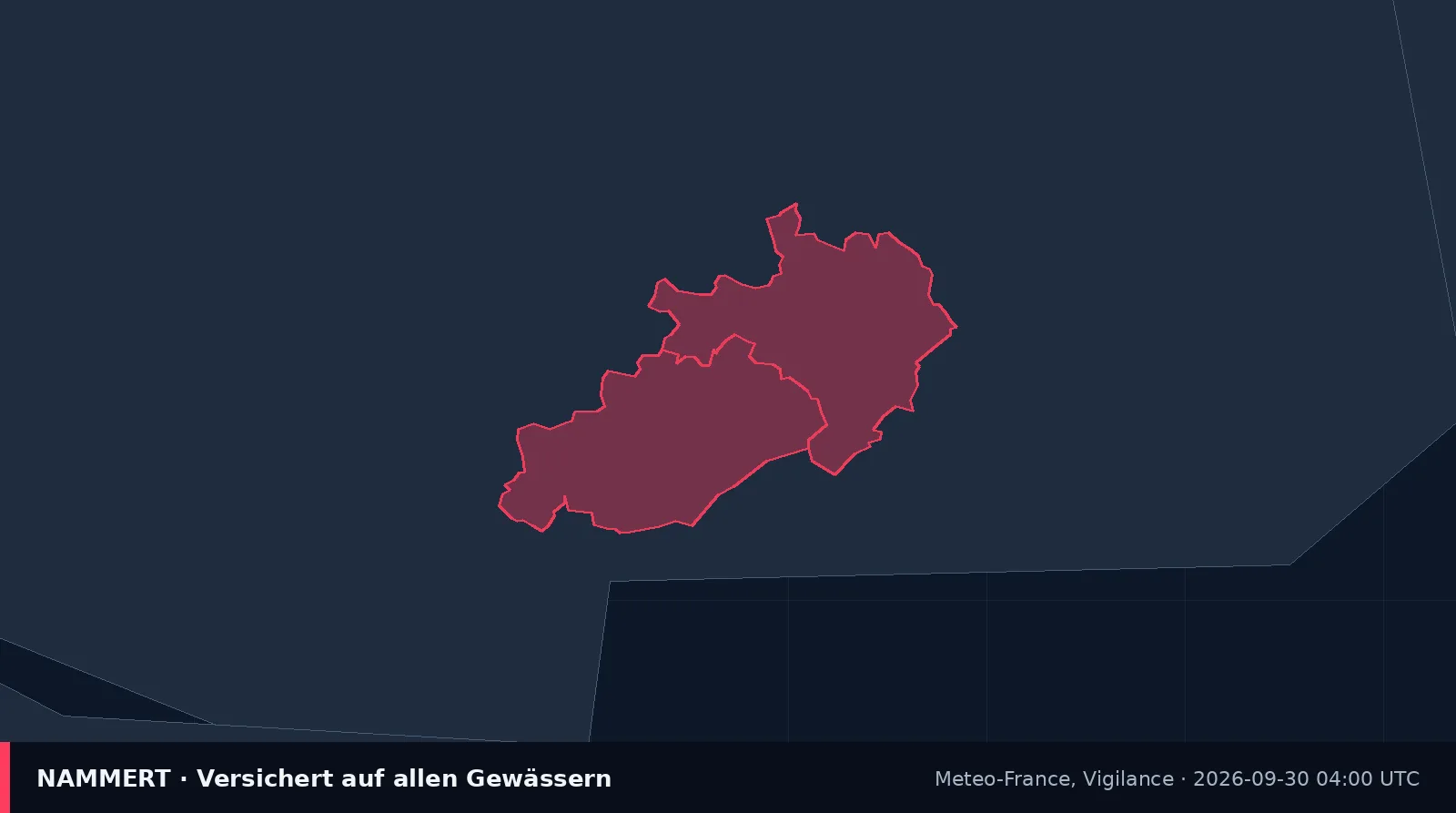 Karte der amtlichen Warnung für Frankreich