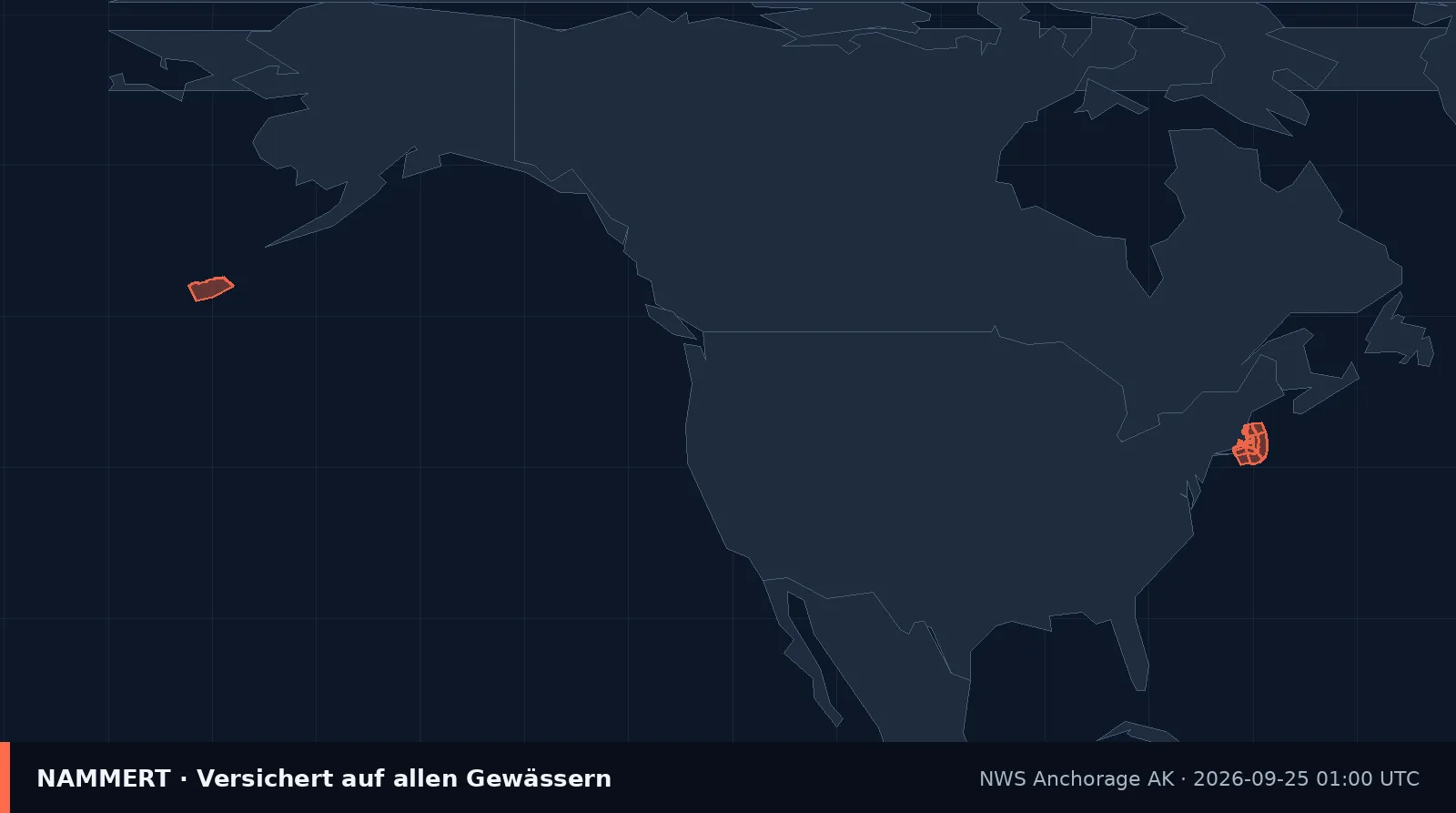 Karte der amtlichen Warnung für US-Gewässer