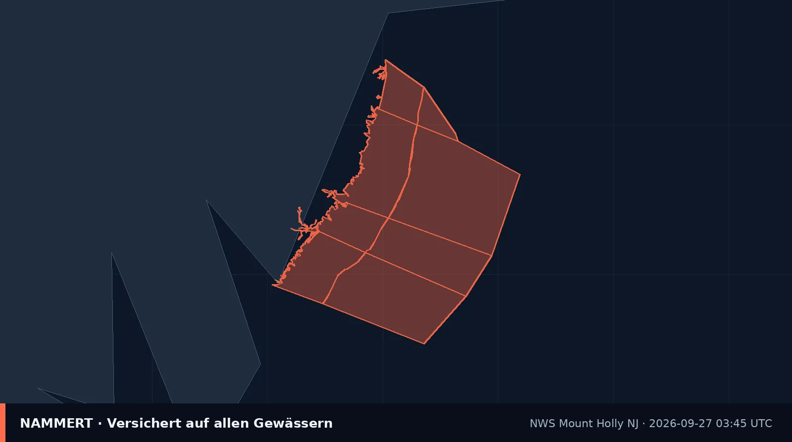 Map of the official warning for US waters