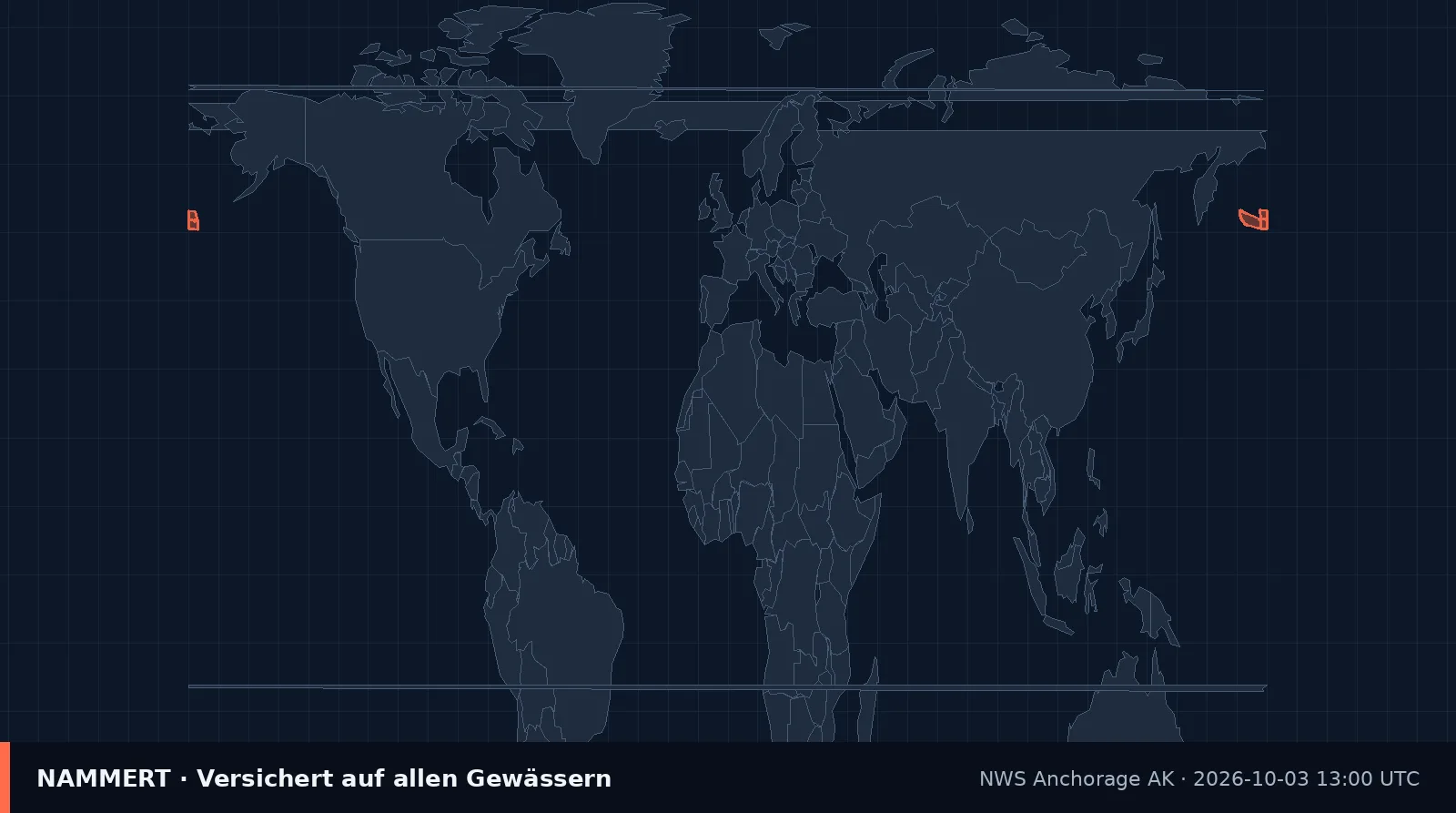 Map of the official warning for US waters