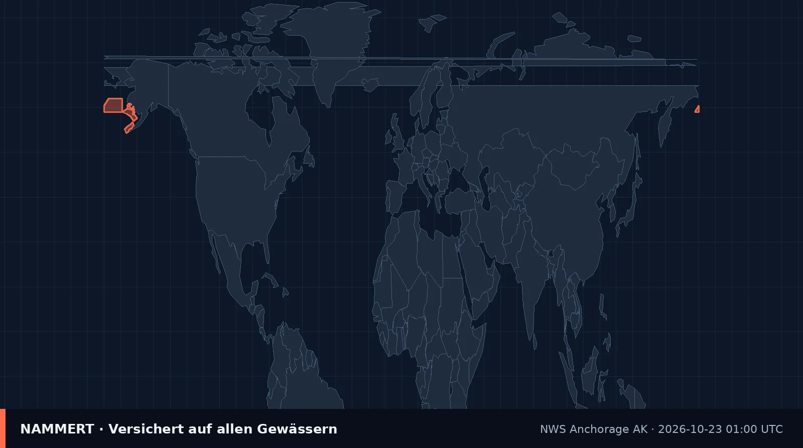 Map of the official warning for US waters