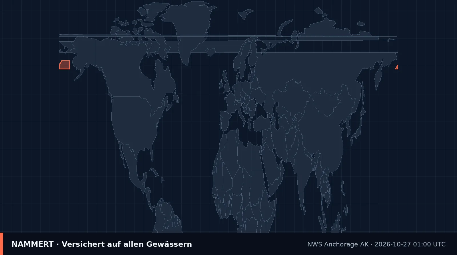 Map of the official warning for US waters