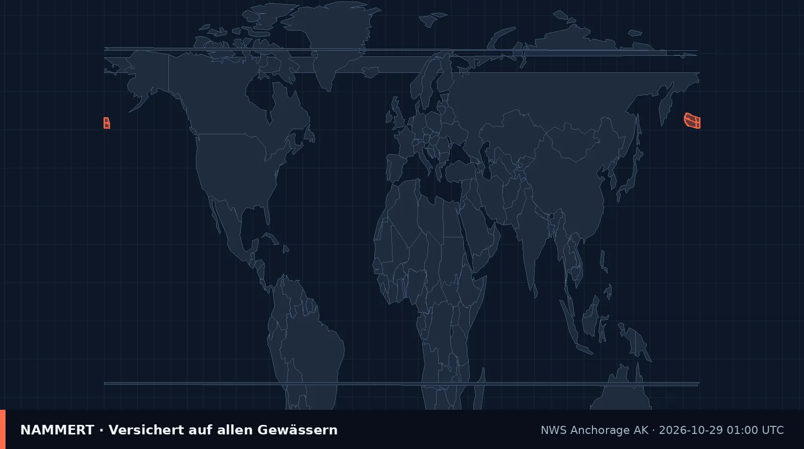 Map of the official warning for US waters
