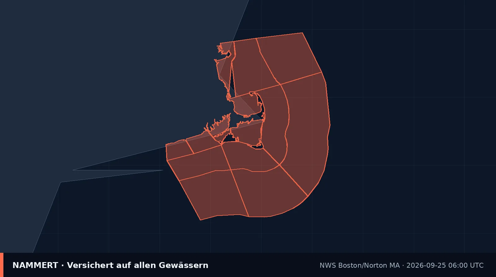 Map of the official warning for US waters