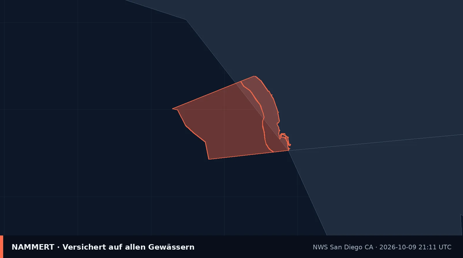 Map of the official warning for US waters