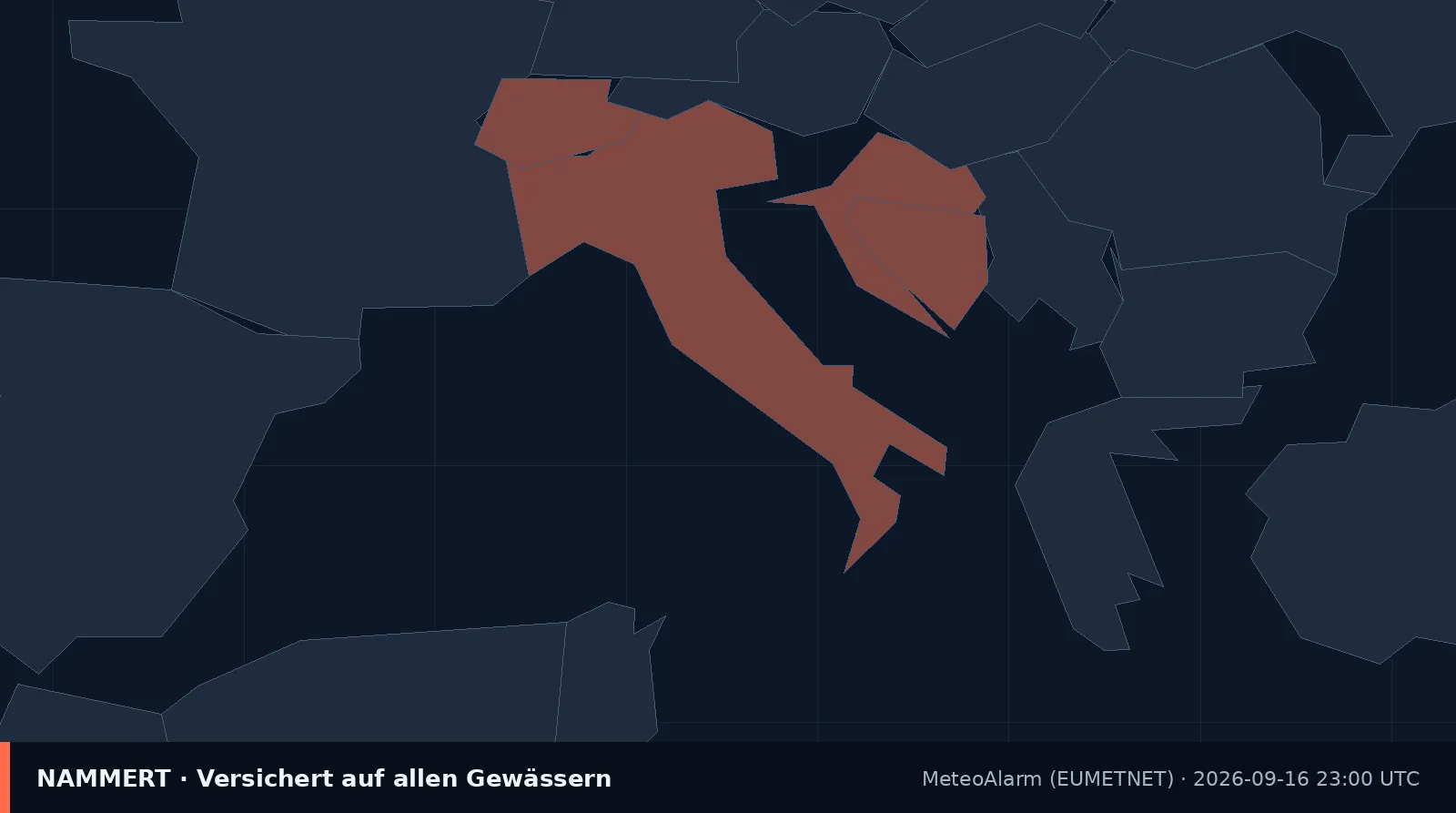 Karte der amtlichen Warnung für Italien