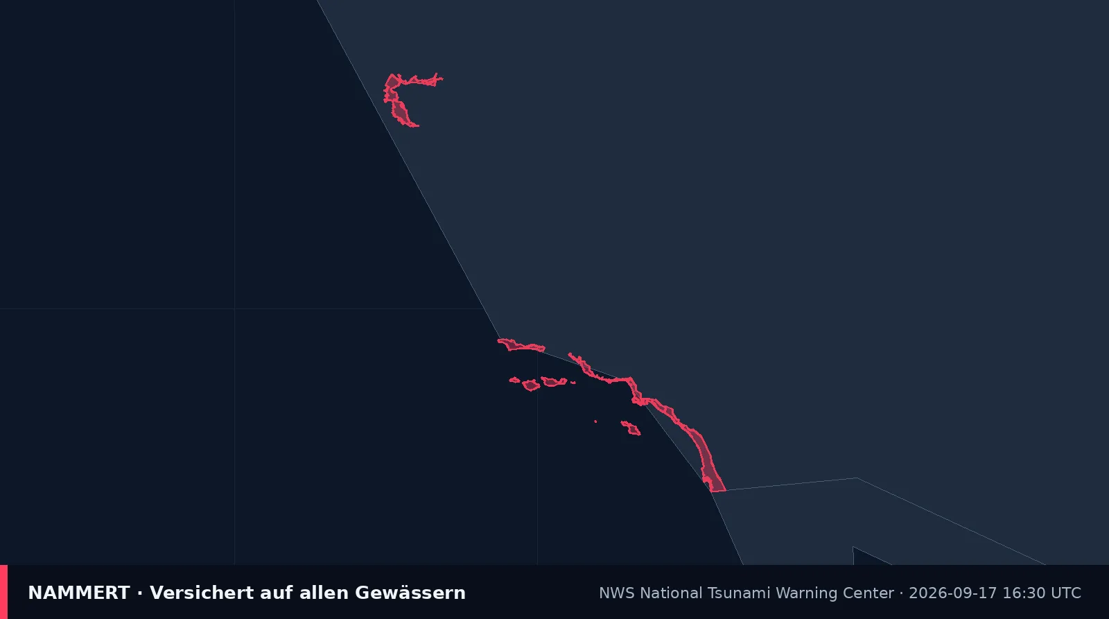 Map of the official warning for US waters