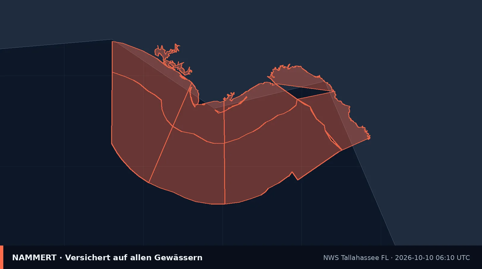 Map of the official warning for US waters